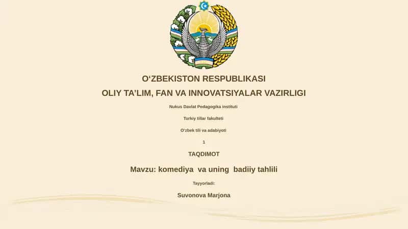 komediya va uning badiiy tahlili