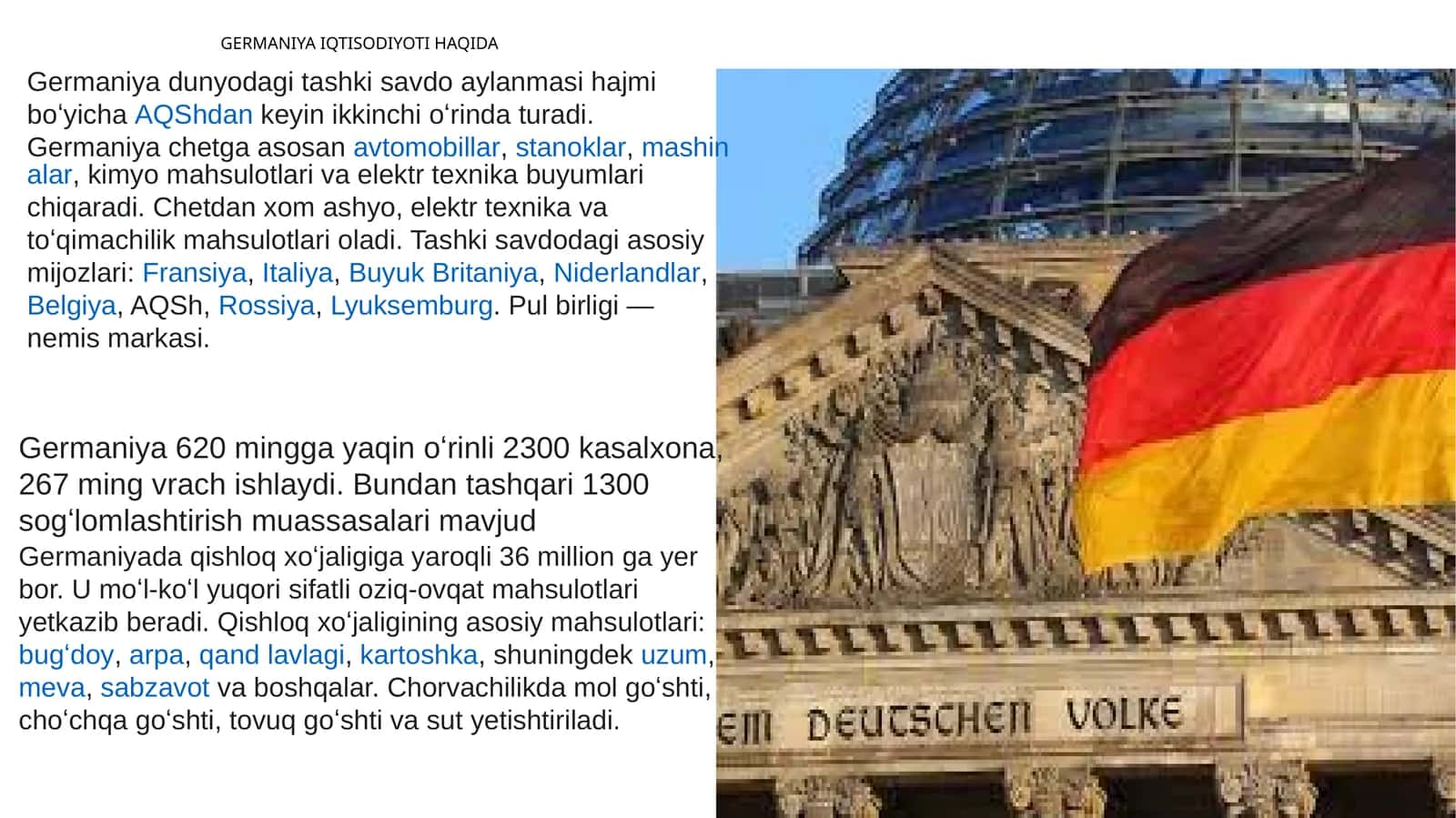 GERMANIYA IQTISODIYOTI HAQIDA
