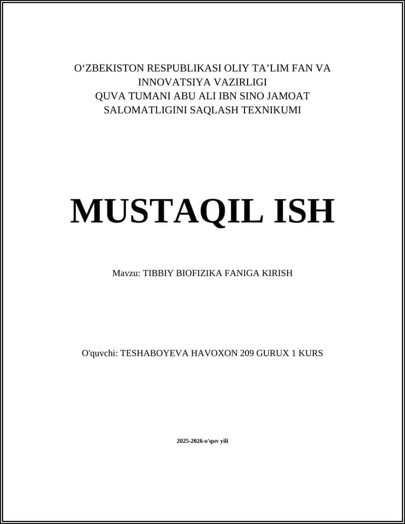 Tibbiy biofizika faniga kirish