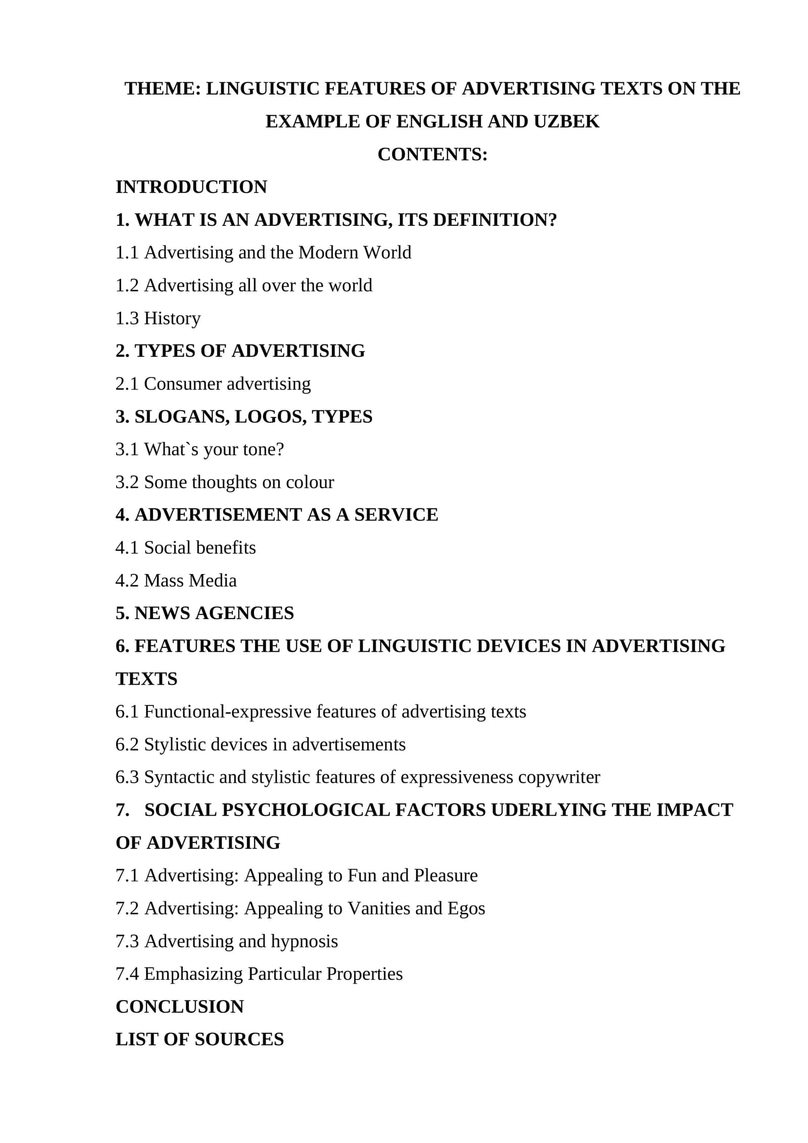 LINGUISTIC FEATURES OF ADVERTISING TEXTS ON THE EXAMPLE OF ENGLISH AND UZBEK