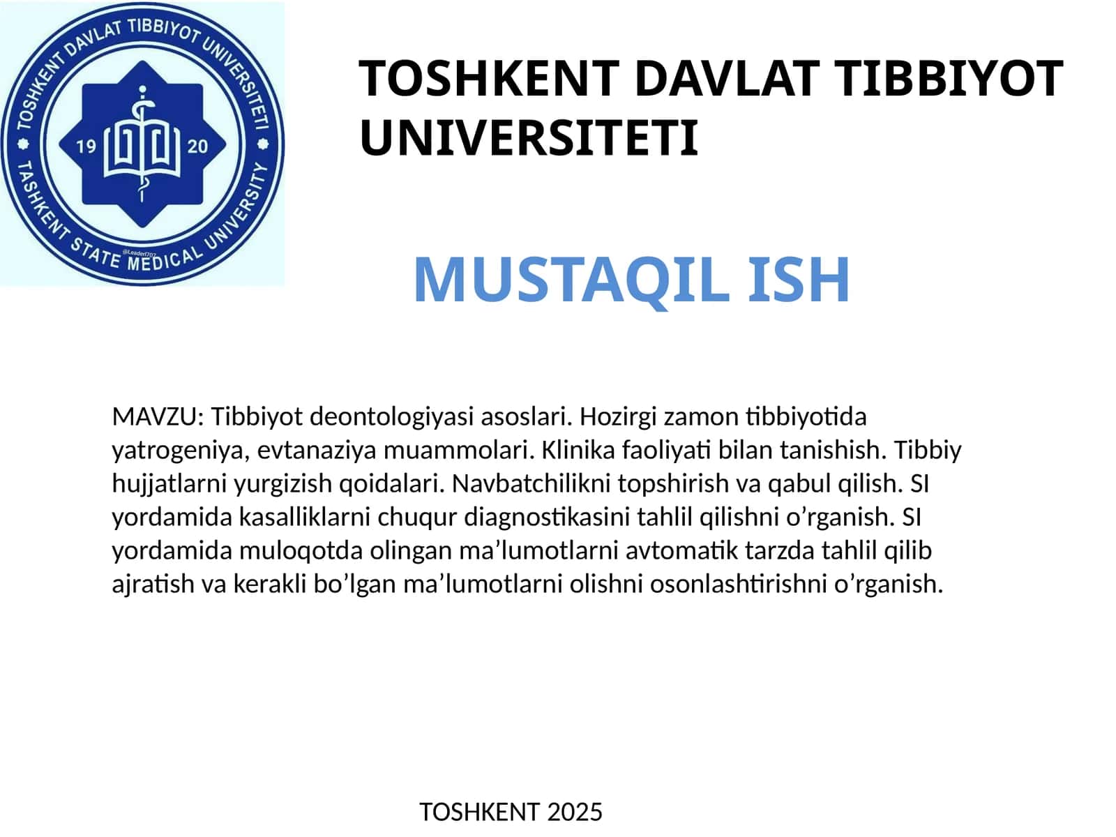 Tibbiyot Deontologiyasi Asoslari