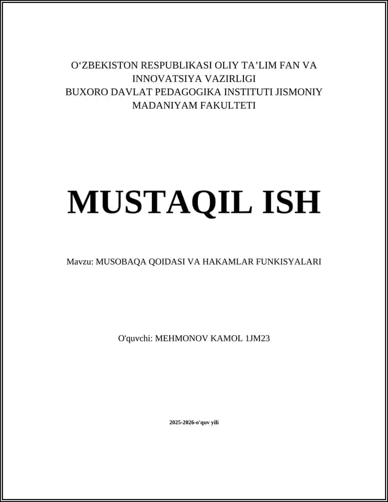 MUSOBAQA QOIDASI VA HAKAMLAR FUNKISYALARI