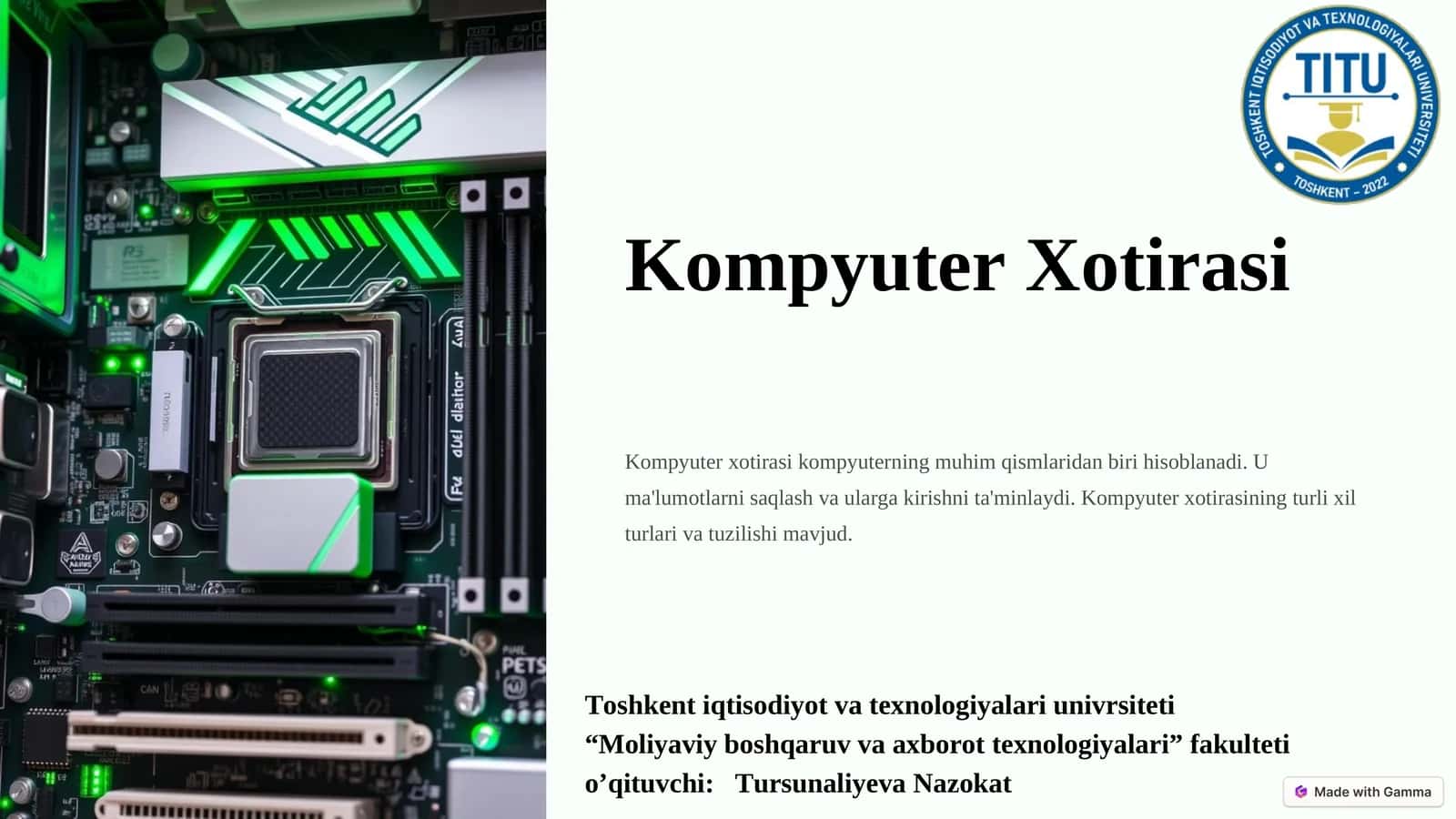 Xotirani Tashkil Etish Prinsiplari