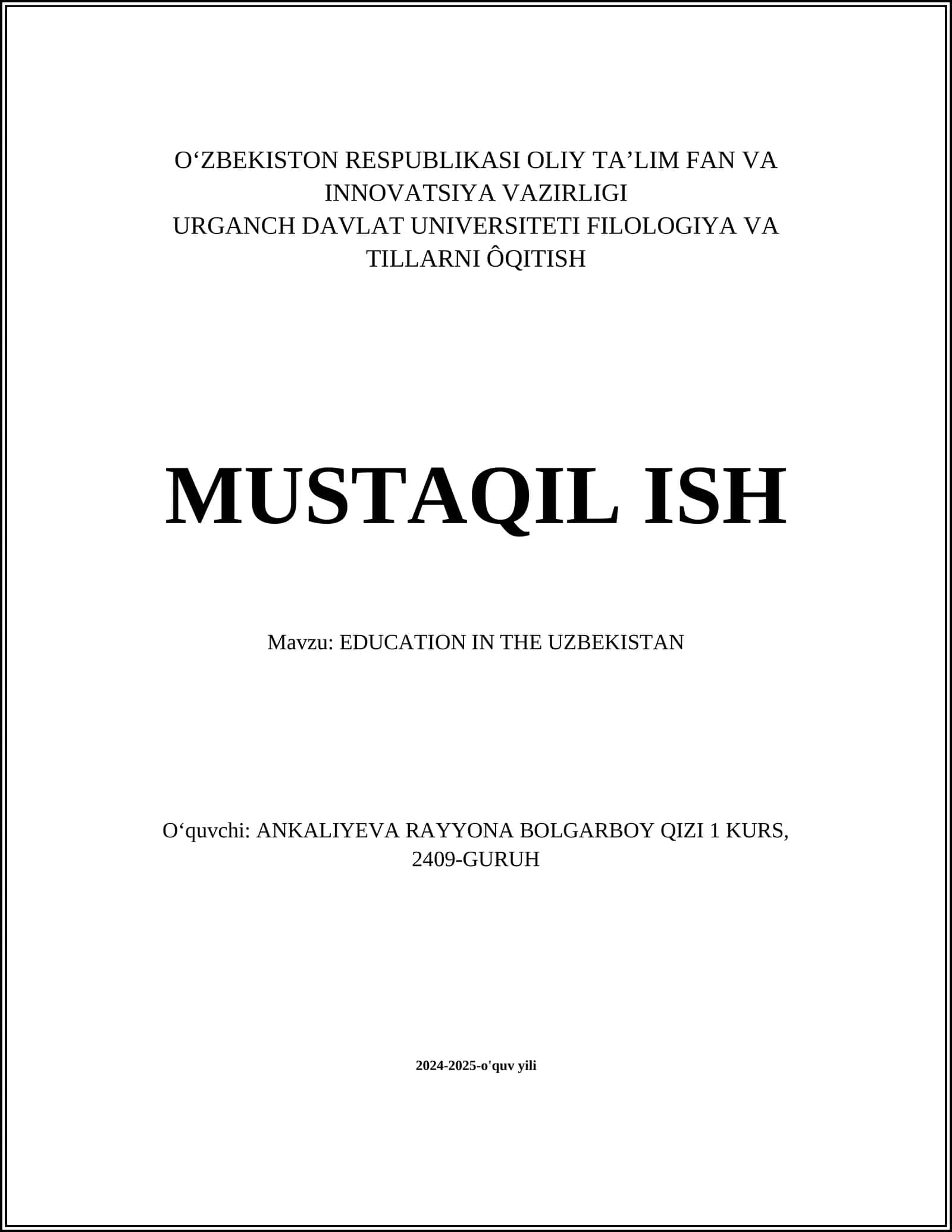EDUCATION IN THE UZBEKISTAN