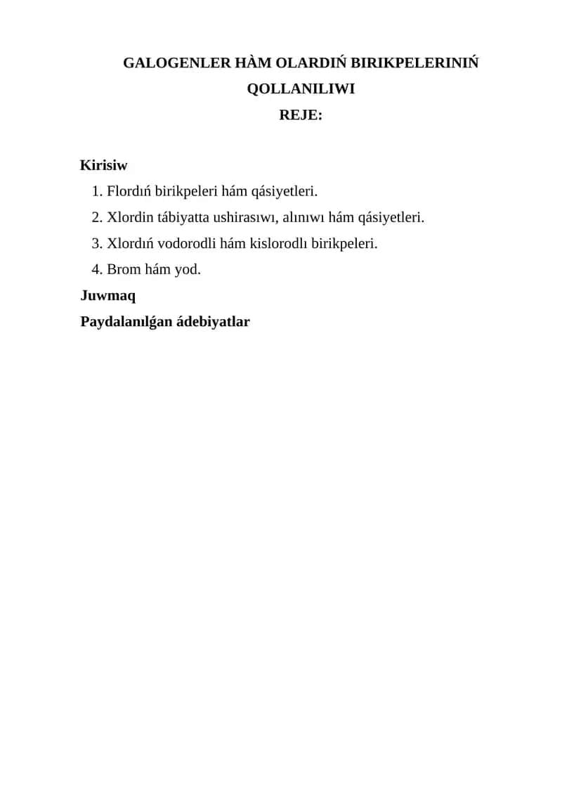 GALOGENLER HÀM OLARDIŃ BIRIKPELERINIŃ QOLLANILIWI