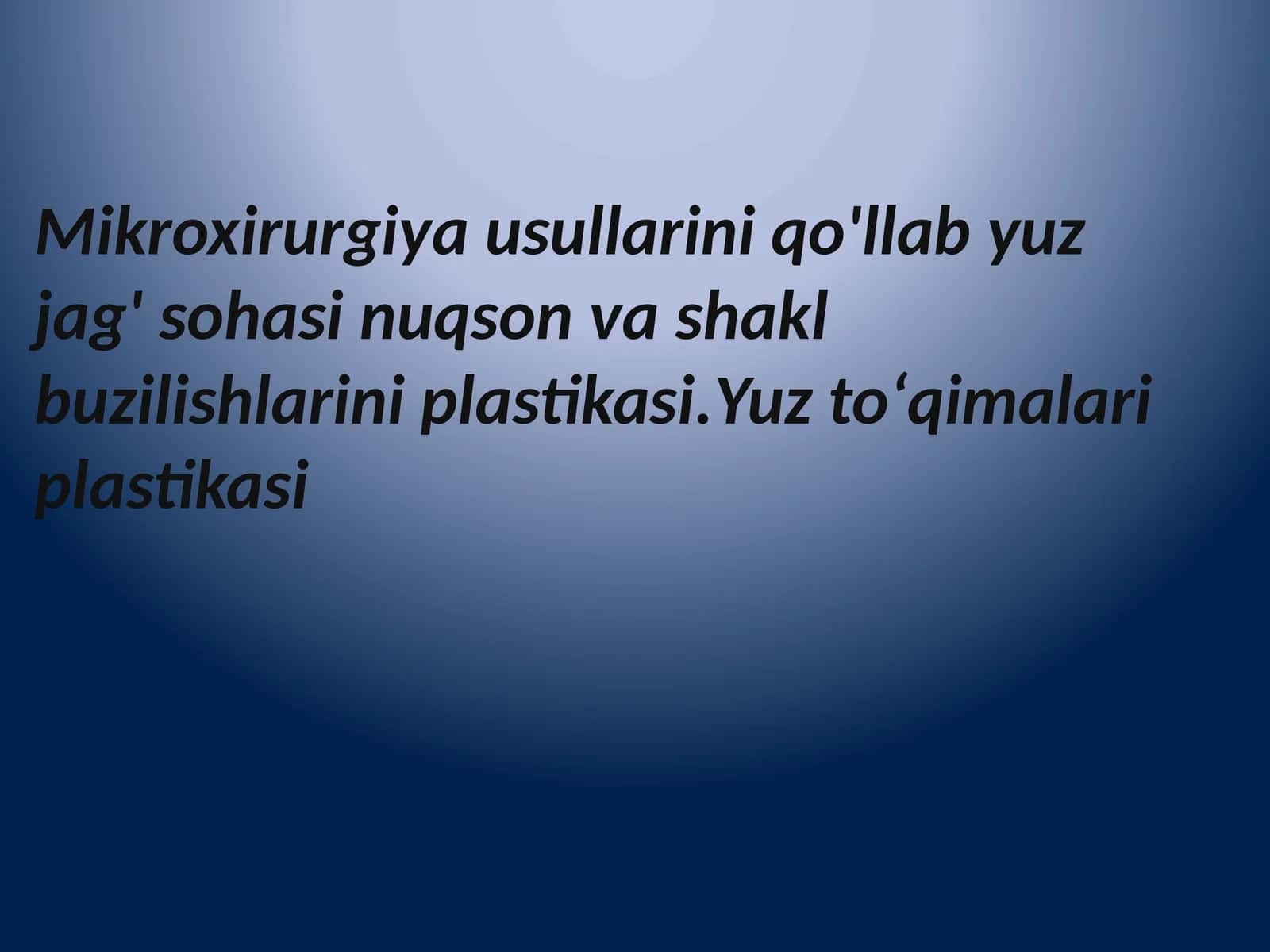 Mikroxirurgiya usullarini qo'llab yuz jag' sohasi nuqson va shakl buzilishlarini plastikasi.Yuz toʻqimalari plastikasi