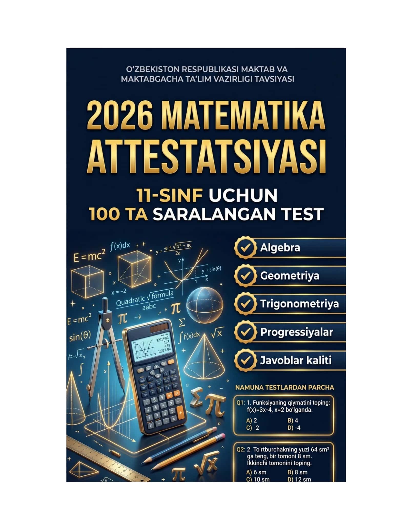 Matematika atistat imtihon uchun test savol javoblari