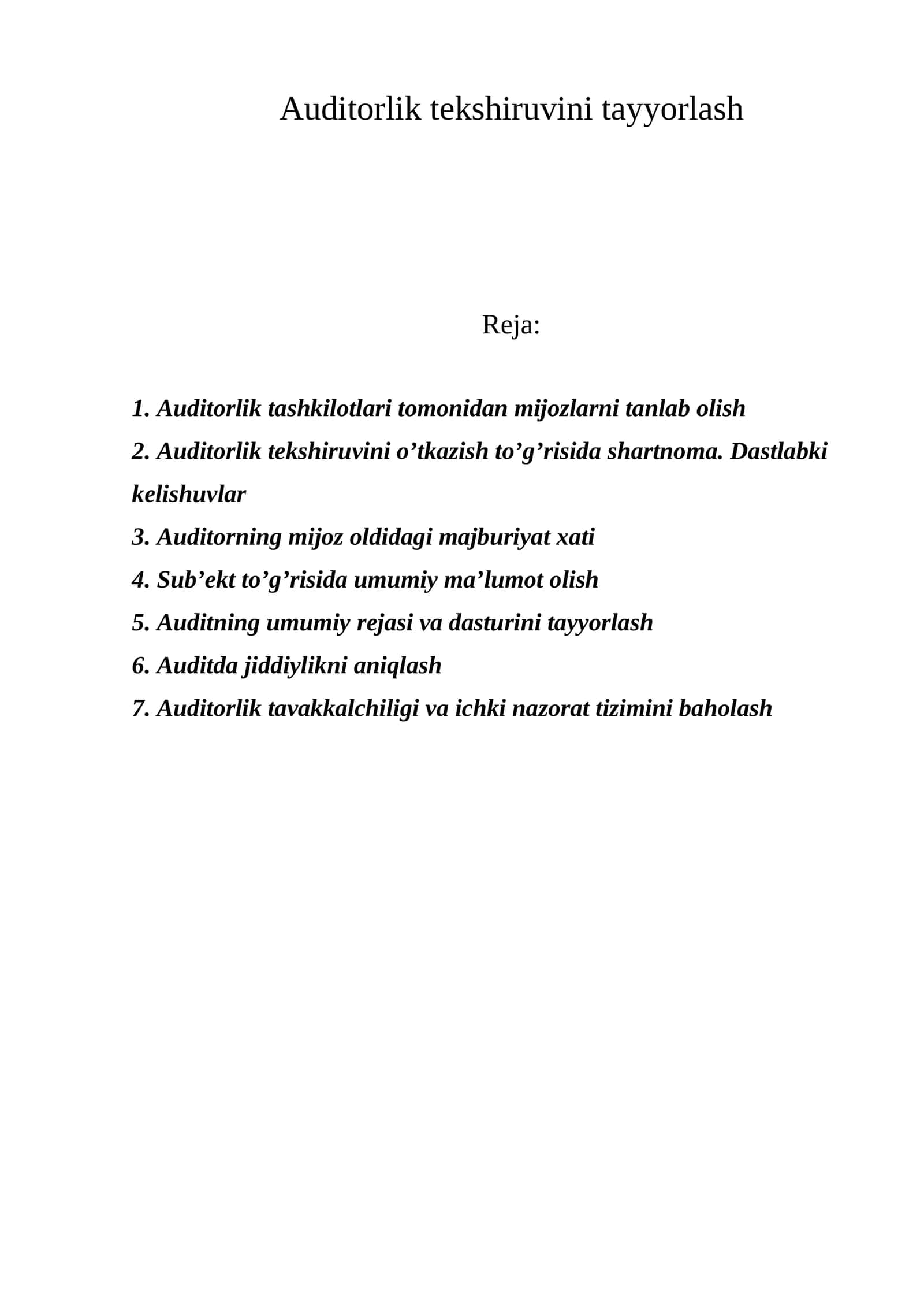 Auditorlik tеkshiruvini tayyorlash