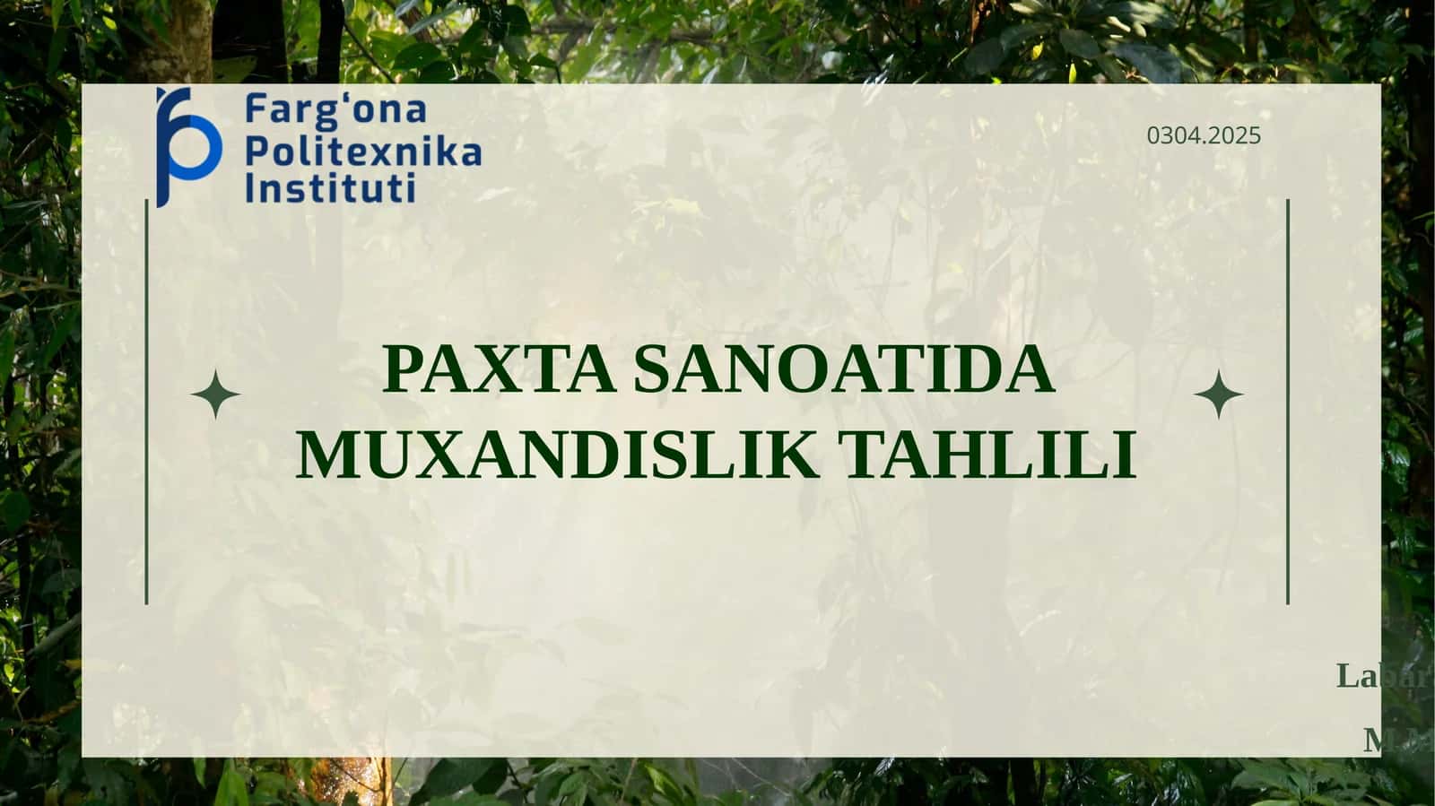 PAXTA SANOATIDA MUXANDISLIK TAHLILI