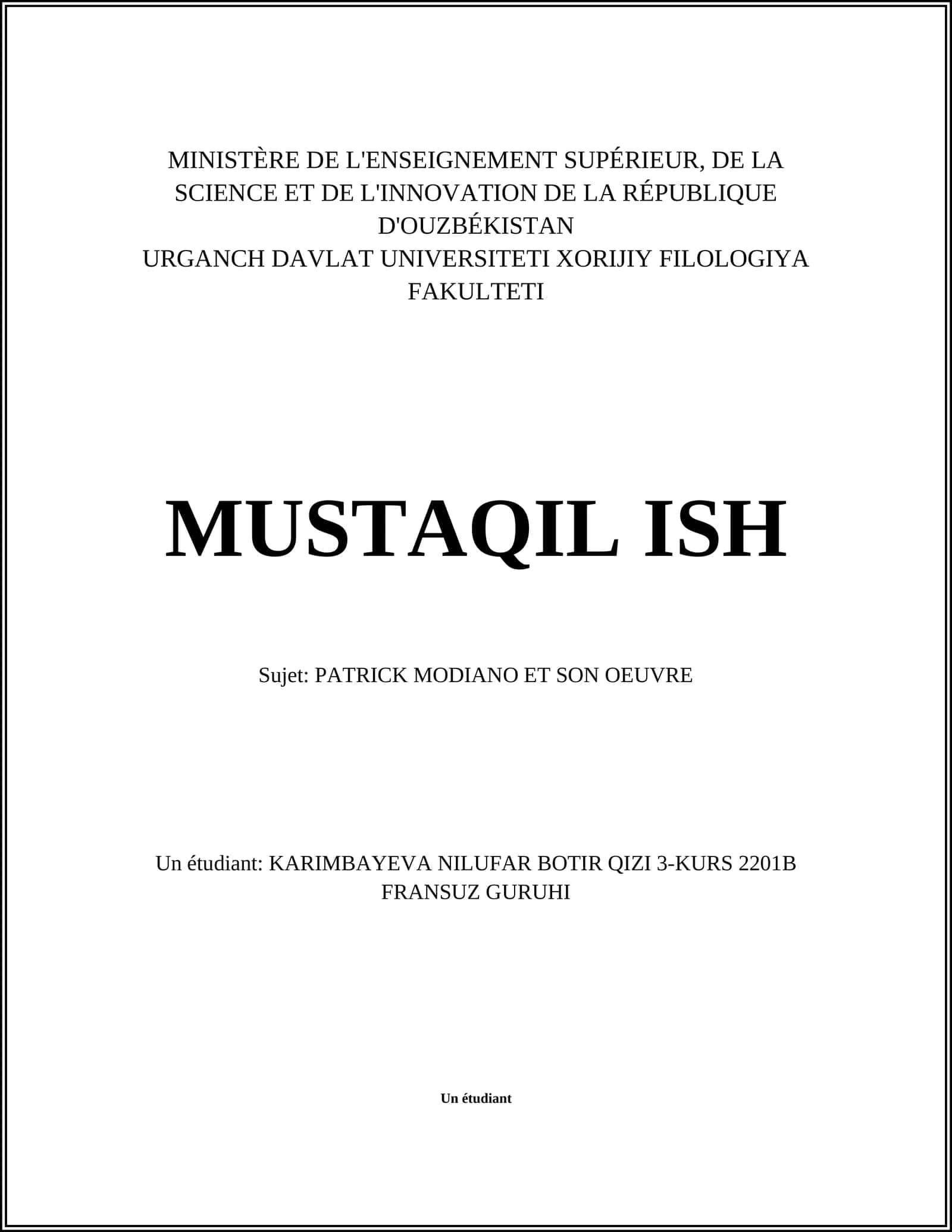 PATRICK MODIANO ET SON OEUVRE