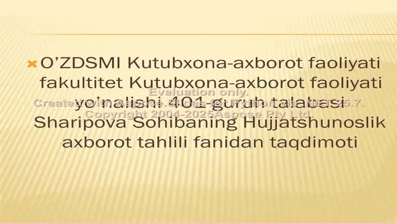 Hujjatshunoslik Axborot Tahlili