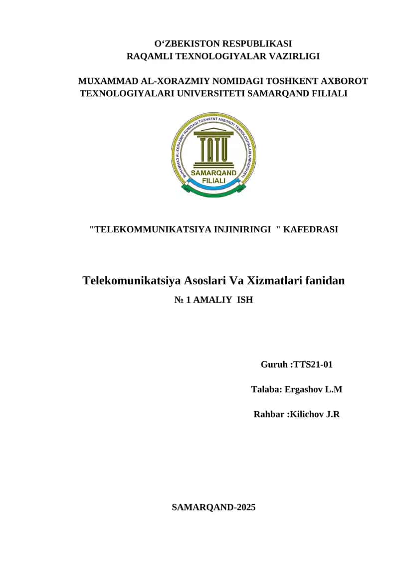Axborot uzatish tizimi. Tovushni paketli uzatish prinsiplari (IP-telefoniya texnologiyasi)