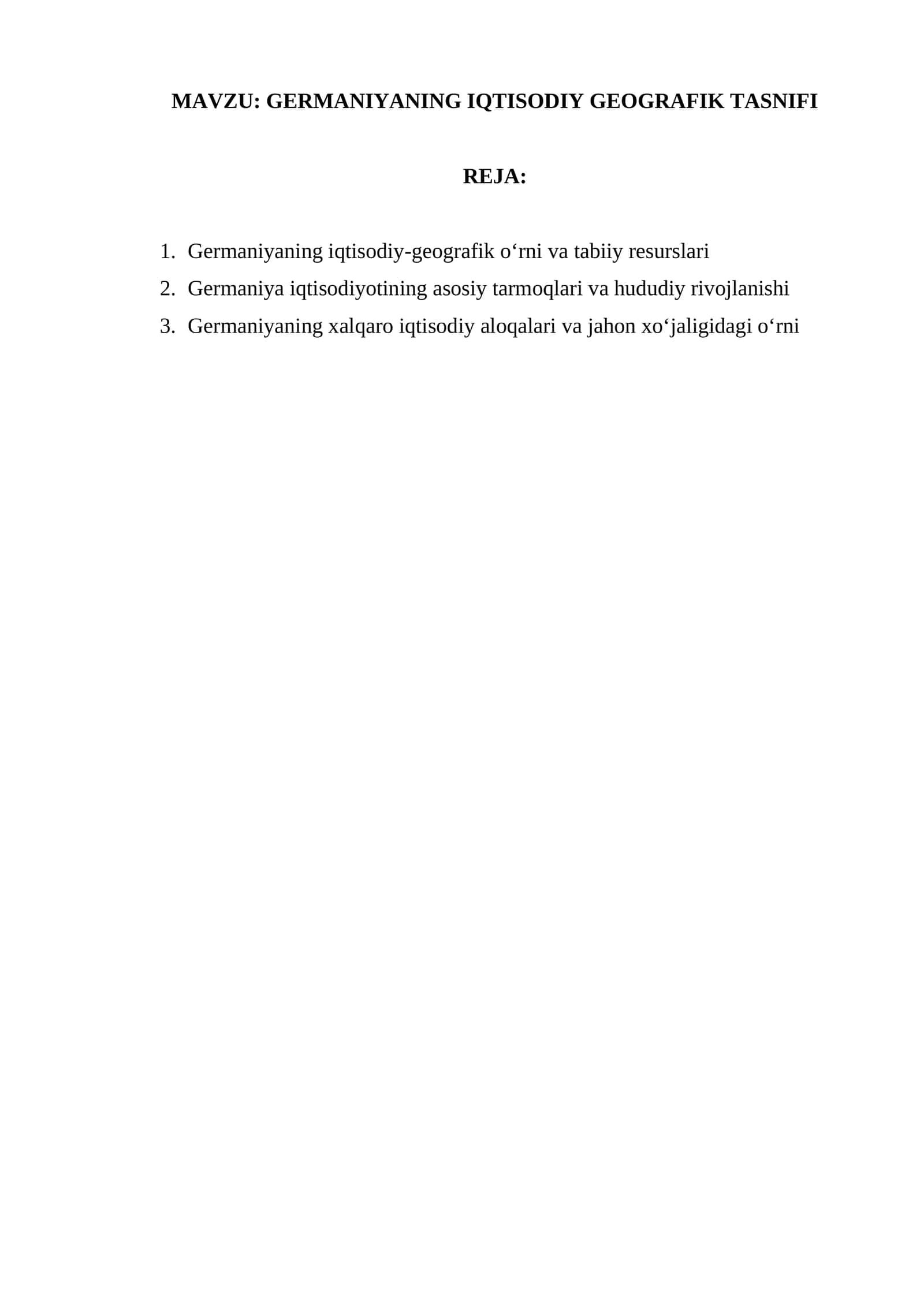 GERMANIYANING IQTISODIY GEOGRAFIK TASNIFI