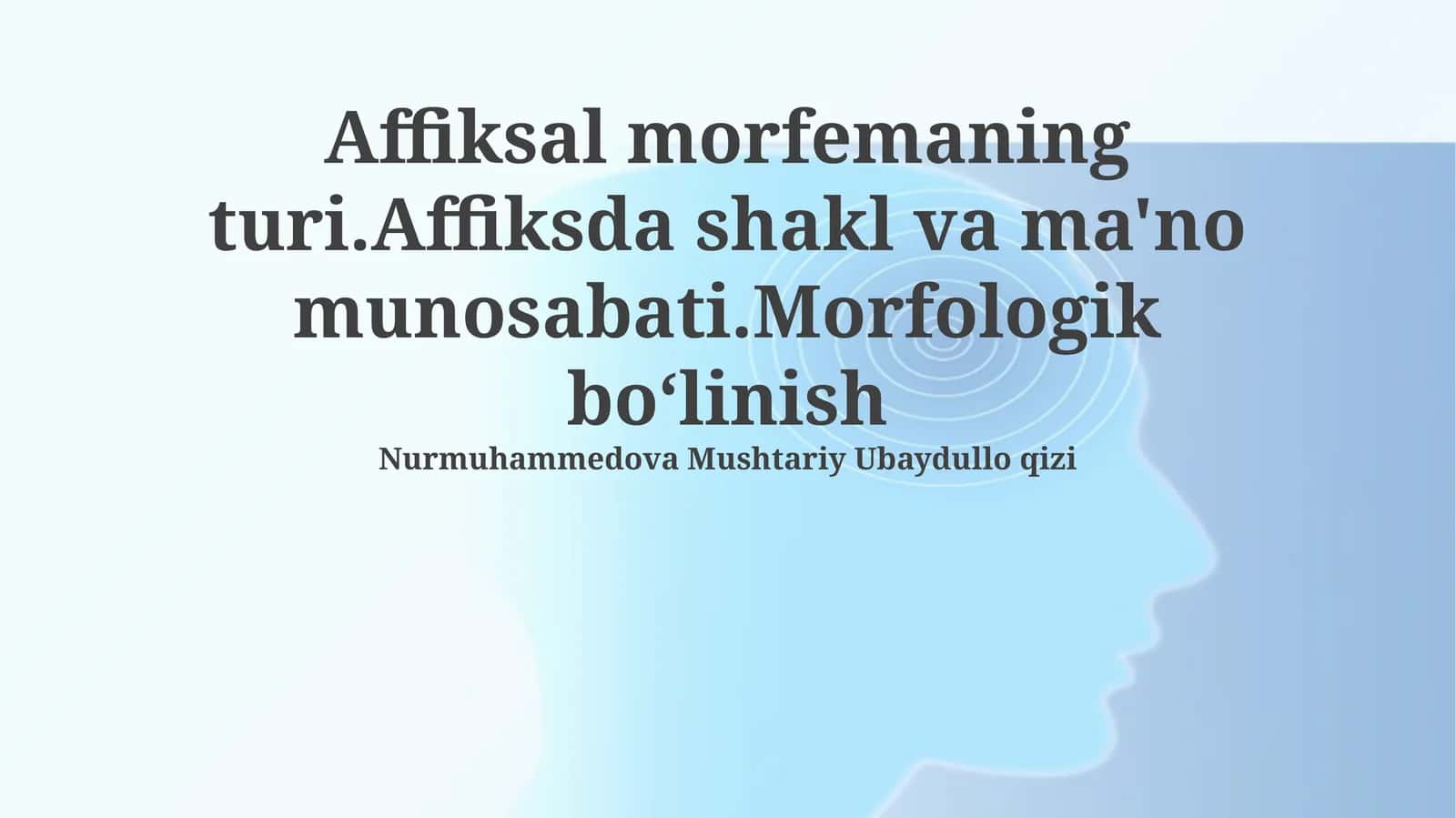 Affiksal morfemaning turi.Affiksda shakl va ma'no munosabati.Morfologik boʻlinish