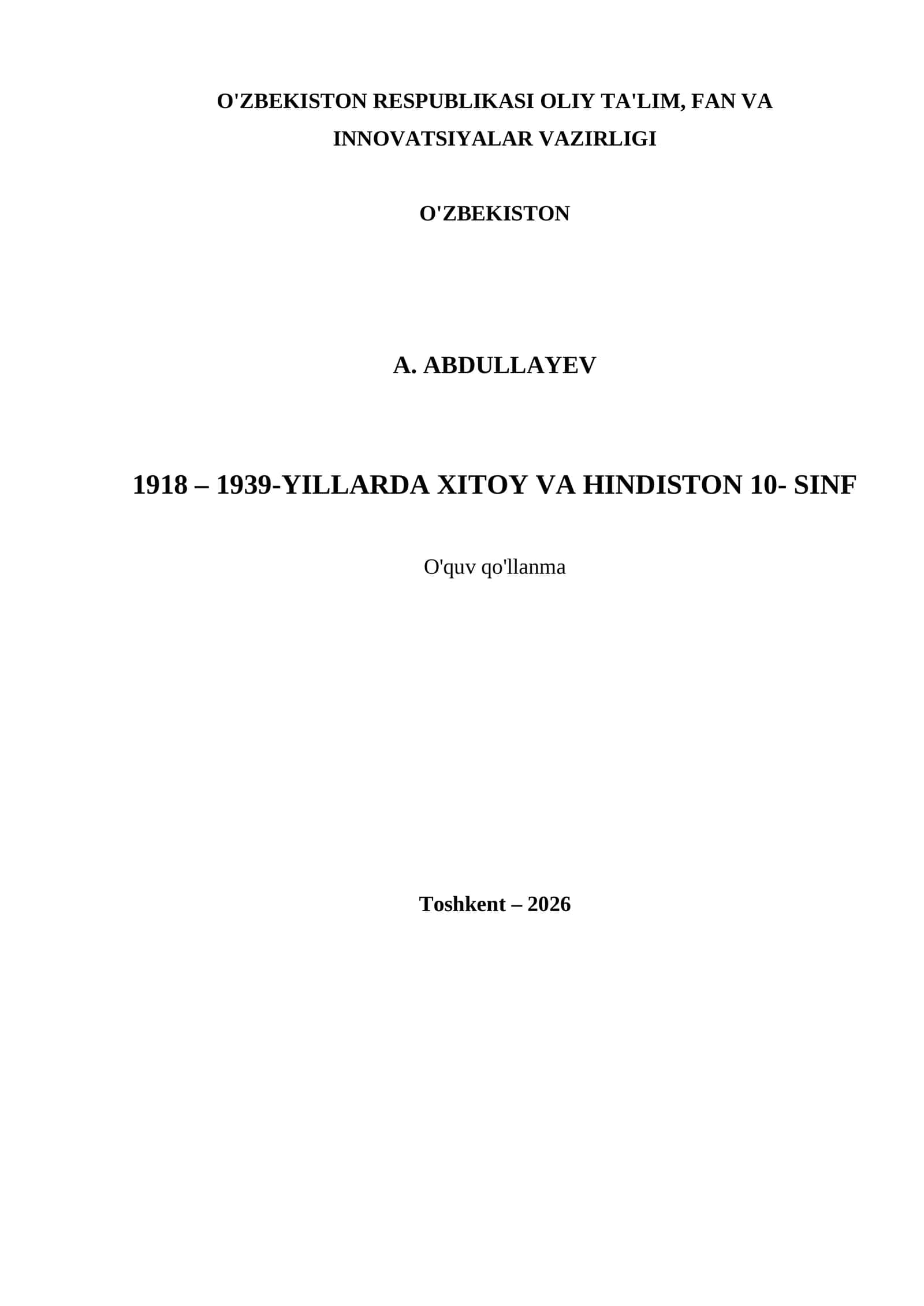 1918 – 1939-YILLARDA XITOY VA HINDISTON 10- SINF