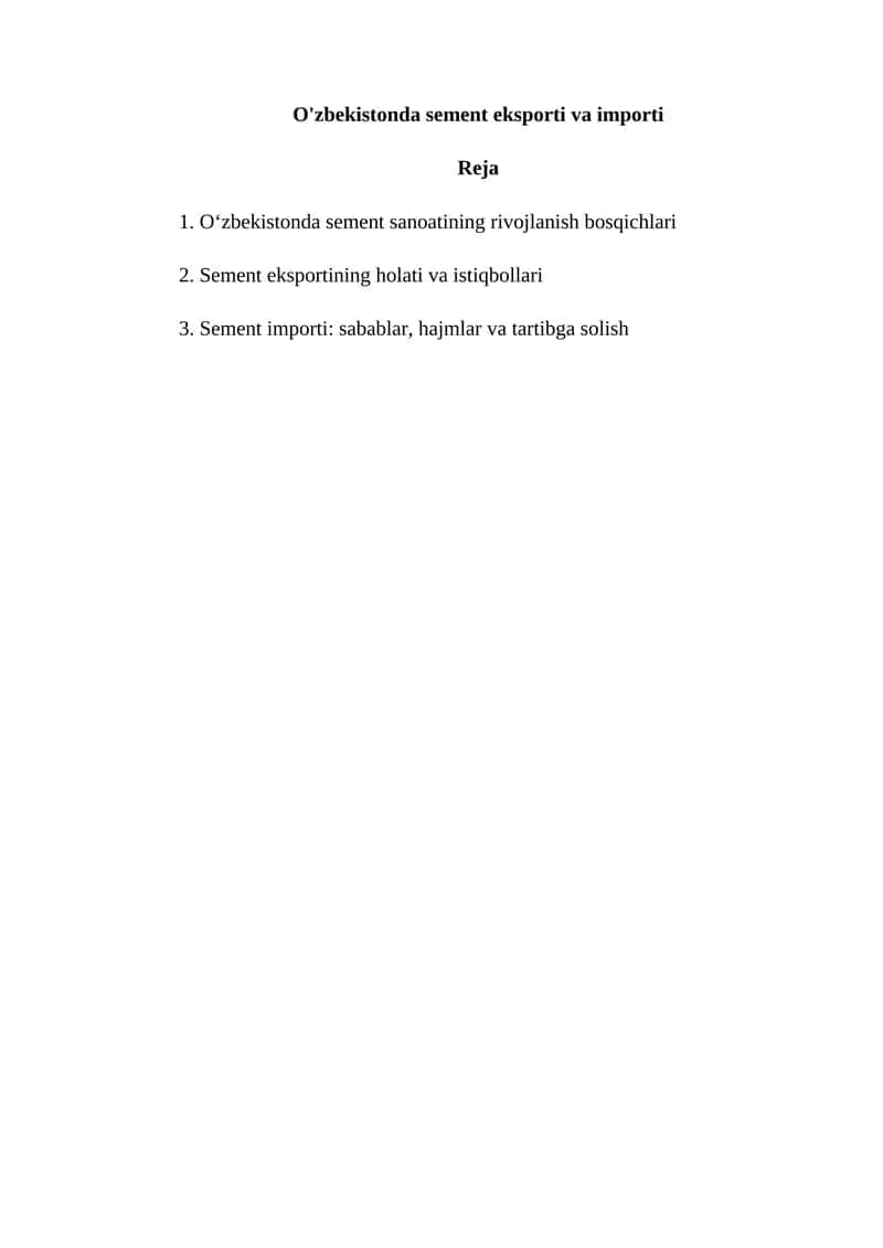 O'zbekistonda sement eksporti va importi