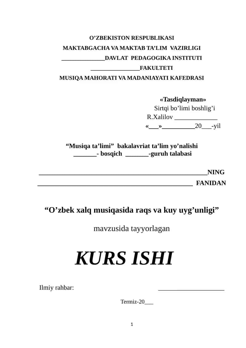 O’zbek xalq musiqasida raqs va kuy uyg’unligi