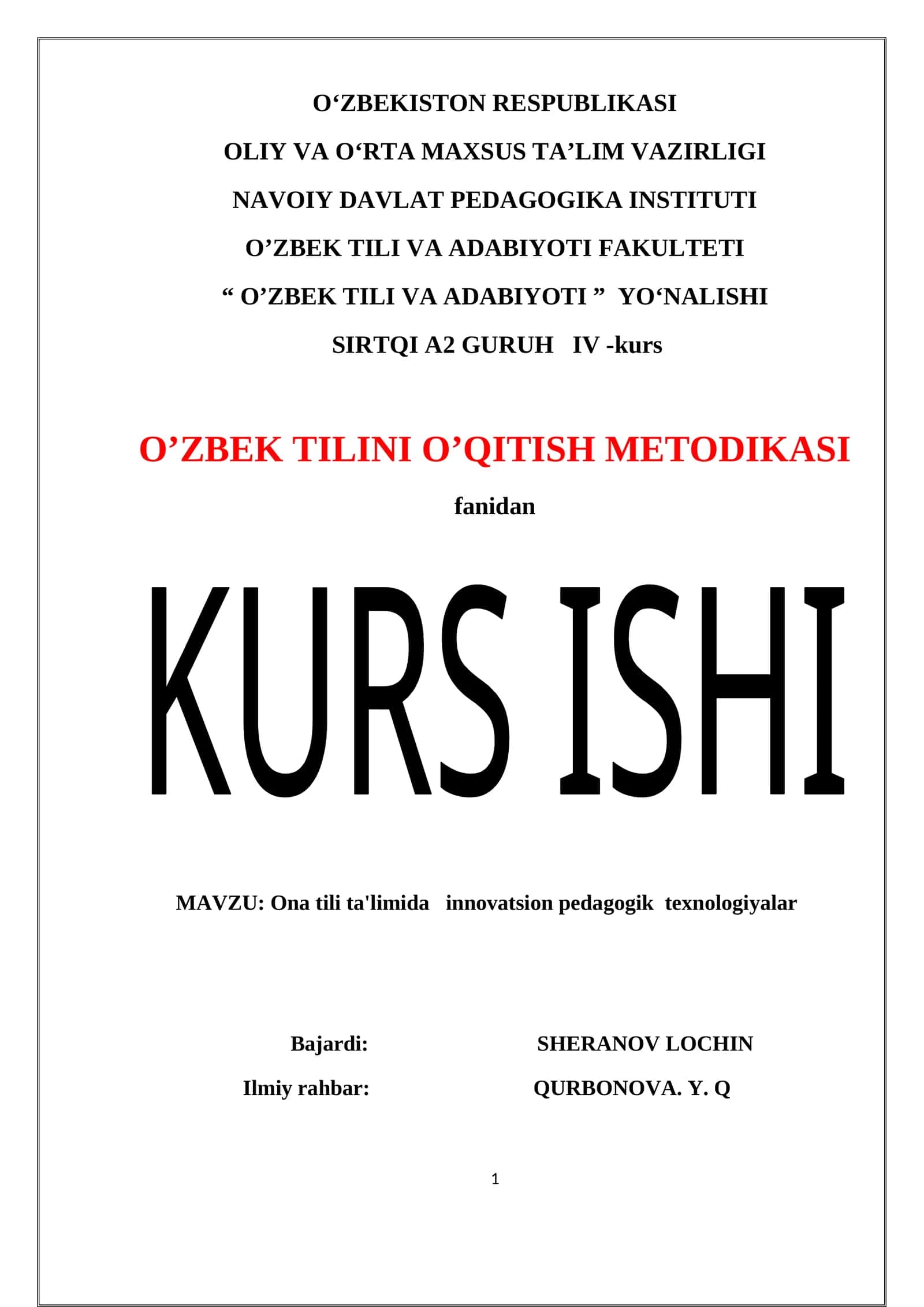 Ona tili ta'limida innovatsion pedagogik texnologiyalar