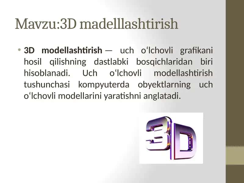 3Dmodellashtirish