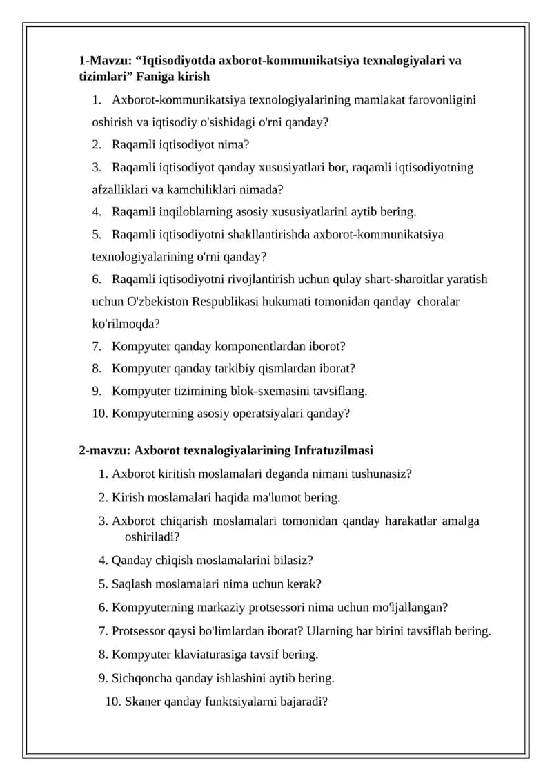 Iqtisodiyotda axborot-kommunikatsiya texnalogiyalari va tizimlari