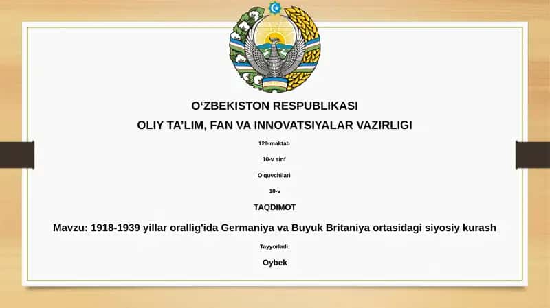 1918-1939 yillar orallig'ida Germaniya va Buyuk Britaniya ortasidagi siyosiy kurash