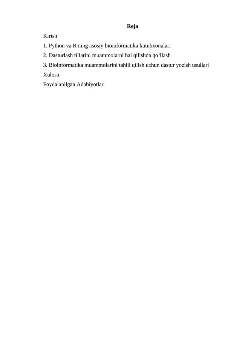 Python va R ning asosiy bioinformatika kutubxonalari