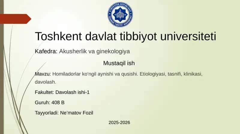 Homiladorlar ko‘ngil aynishi va qusishi