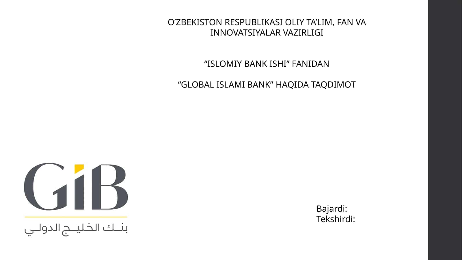 Islom Banki haqida taqdimot