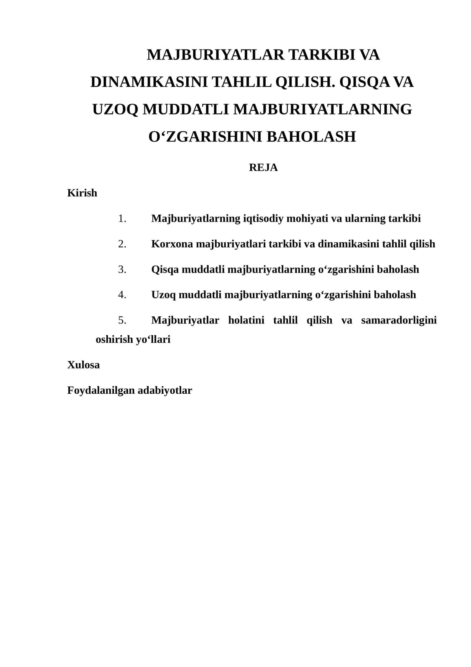 Majburiyatlar Tarkibi va Dinamikasini Tahlil Qilish