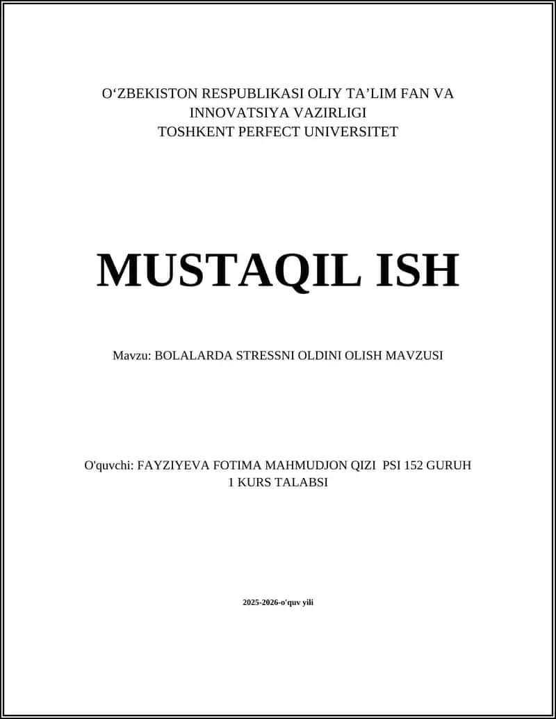 BOLALARDA STRESSNI OLDINI OLISH MAVZUSI