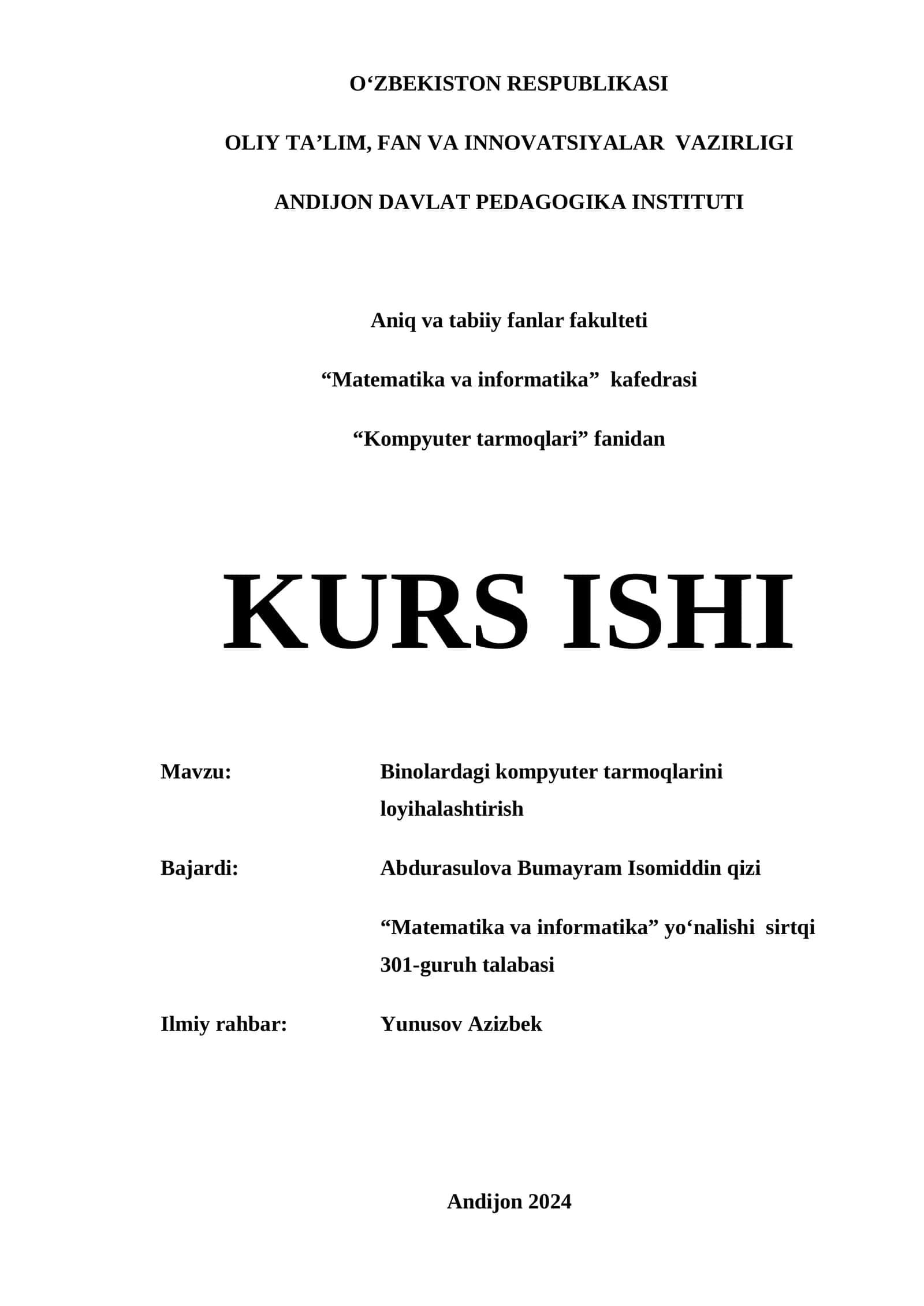 Binolardagi kompyuter tarmoqlarini loyihalashtirish