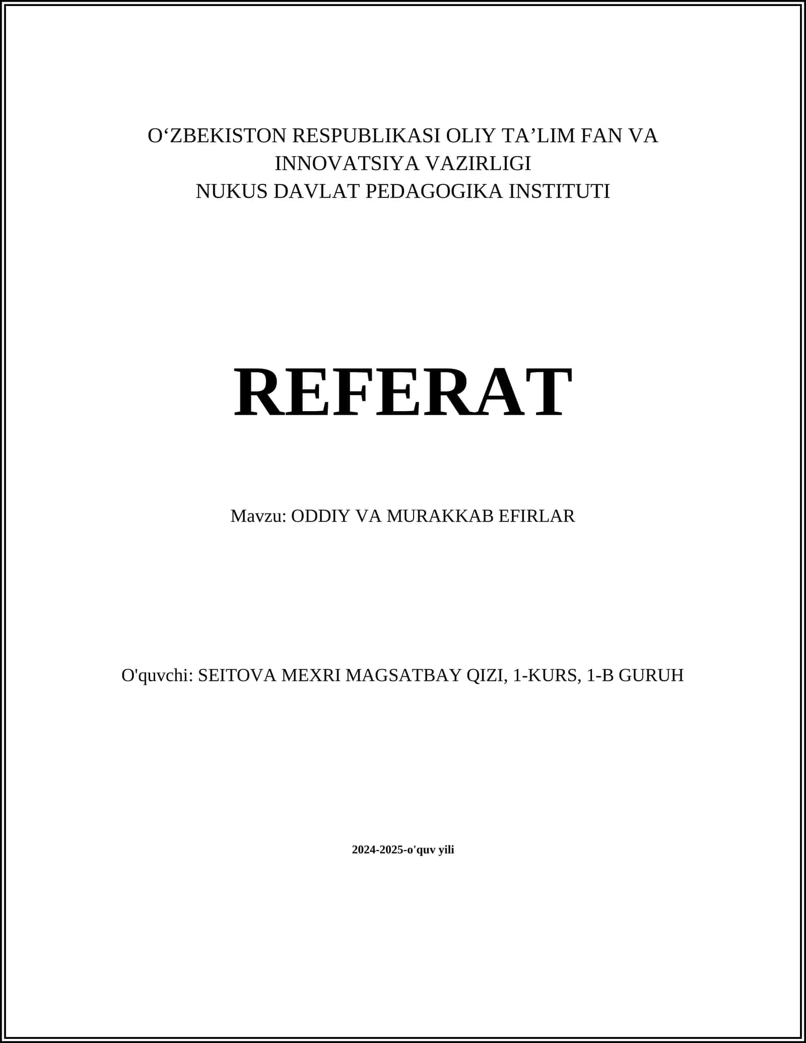 ODDIY VA MURAKKAB EFIRLAR