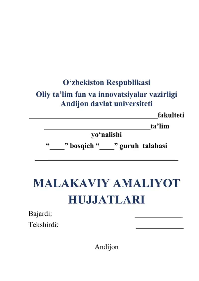 MALAKAVIY AMALIYOT HUJJATLARI