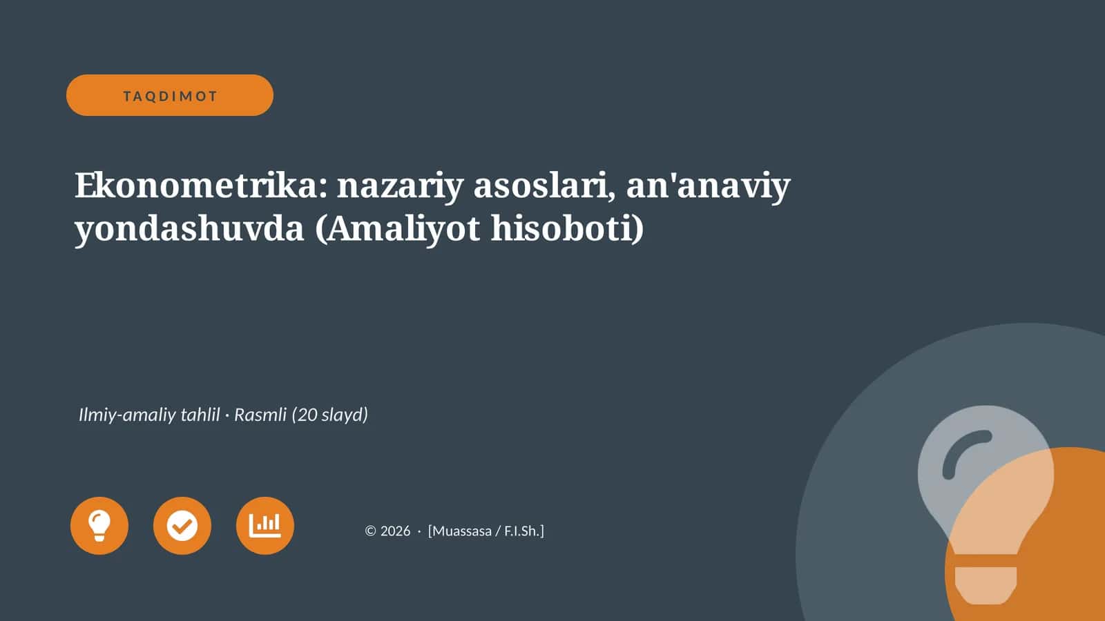 Ekonometrika: nazariy asoslari, an'anaviy yondashuvda (Amaliyot hisoboti)