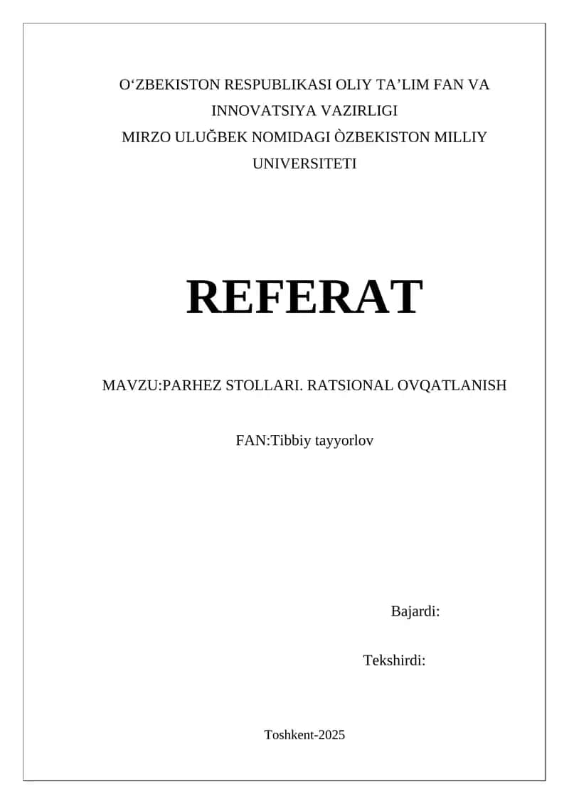 PARHEZ STOLLARI. RATSIONAL OVQATLANISH