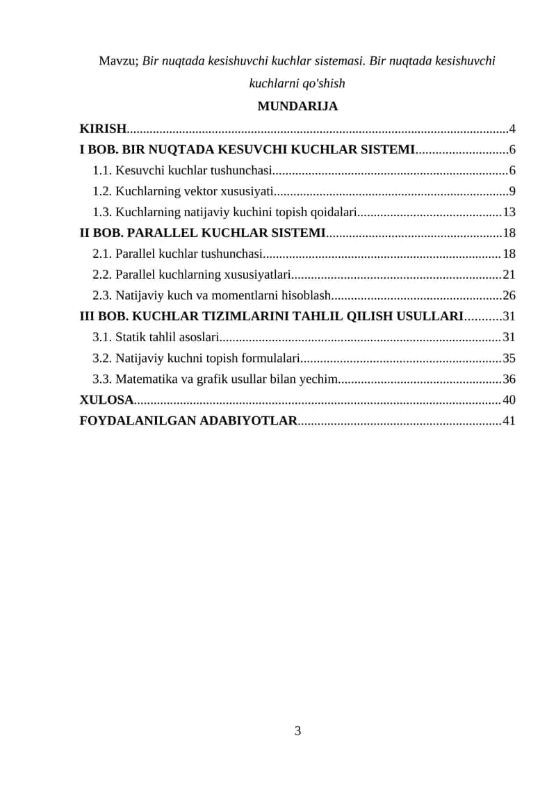 Kuchlar tizimlarini o‘rganish