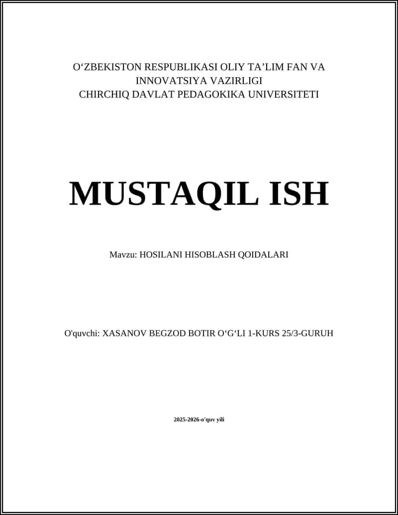 HOSILANI HISOBLASH QOIDALARI