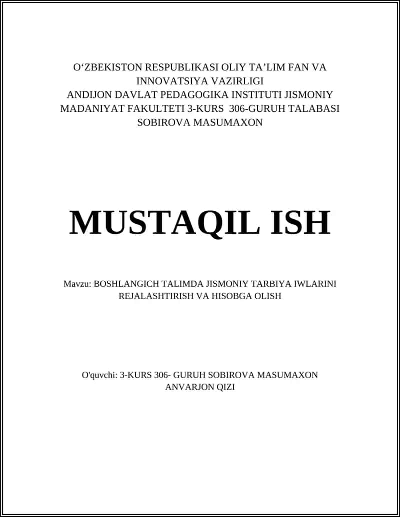 Jismoniy tarbiya darslarini rejalashtirishning asosiy tamoyillari