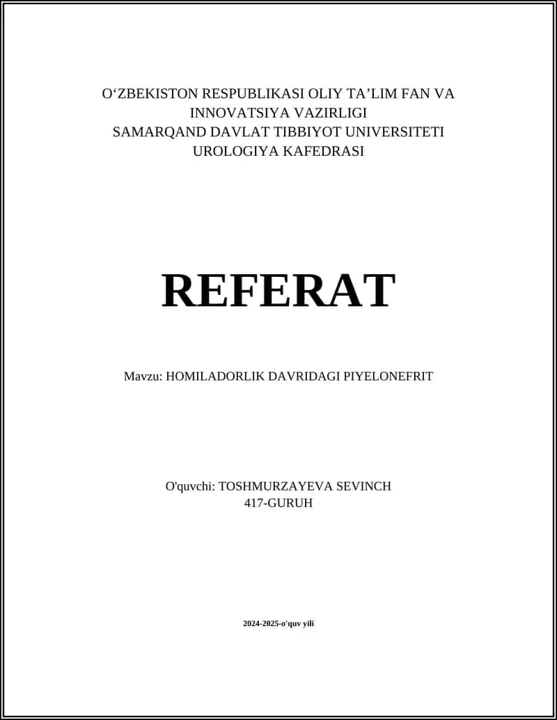 HOMILADORLIK DAVRIDAGI PIYELONEFRIT