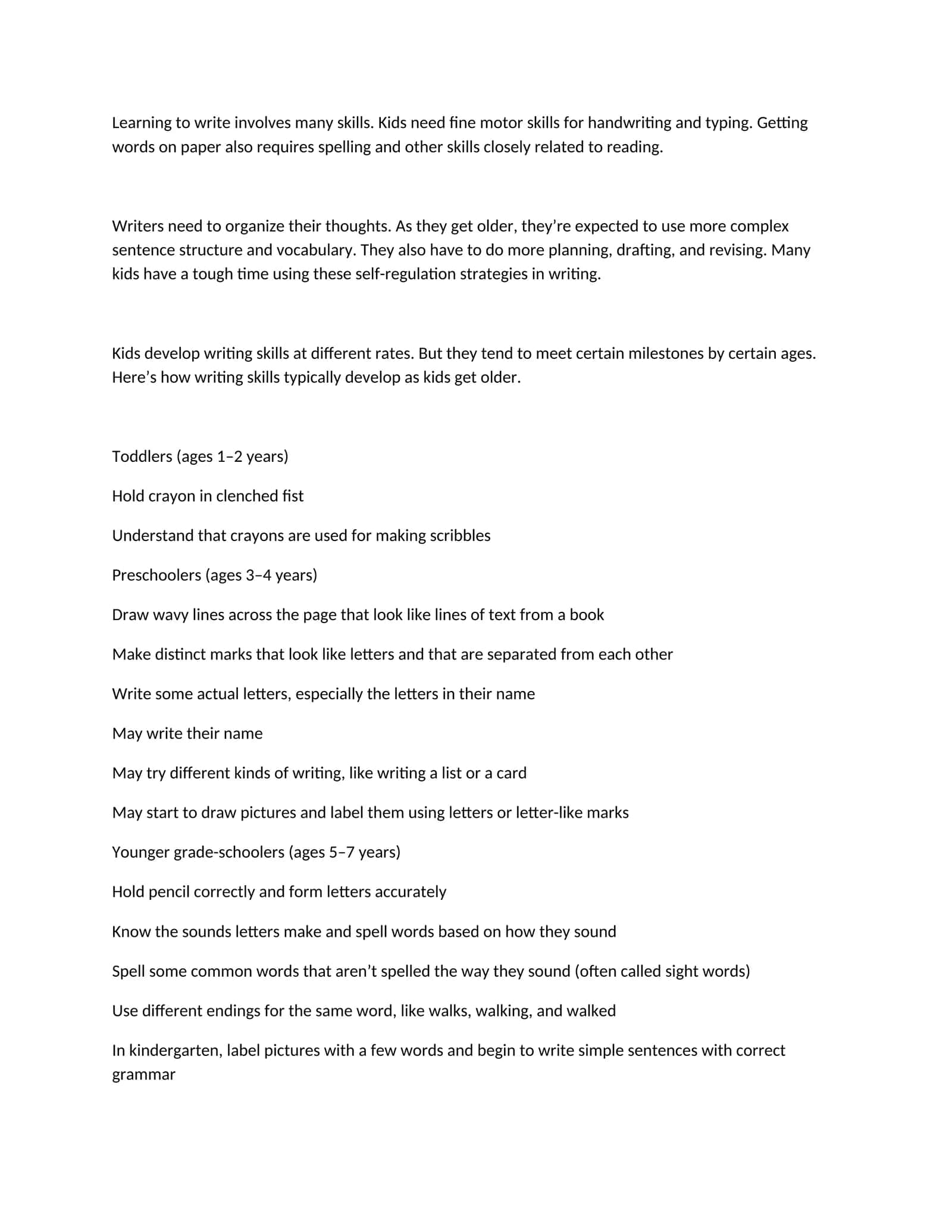Developing Writing Skills in Children
