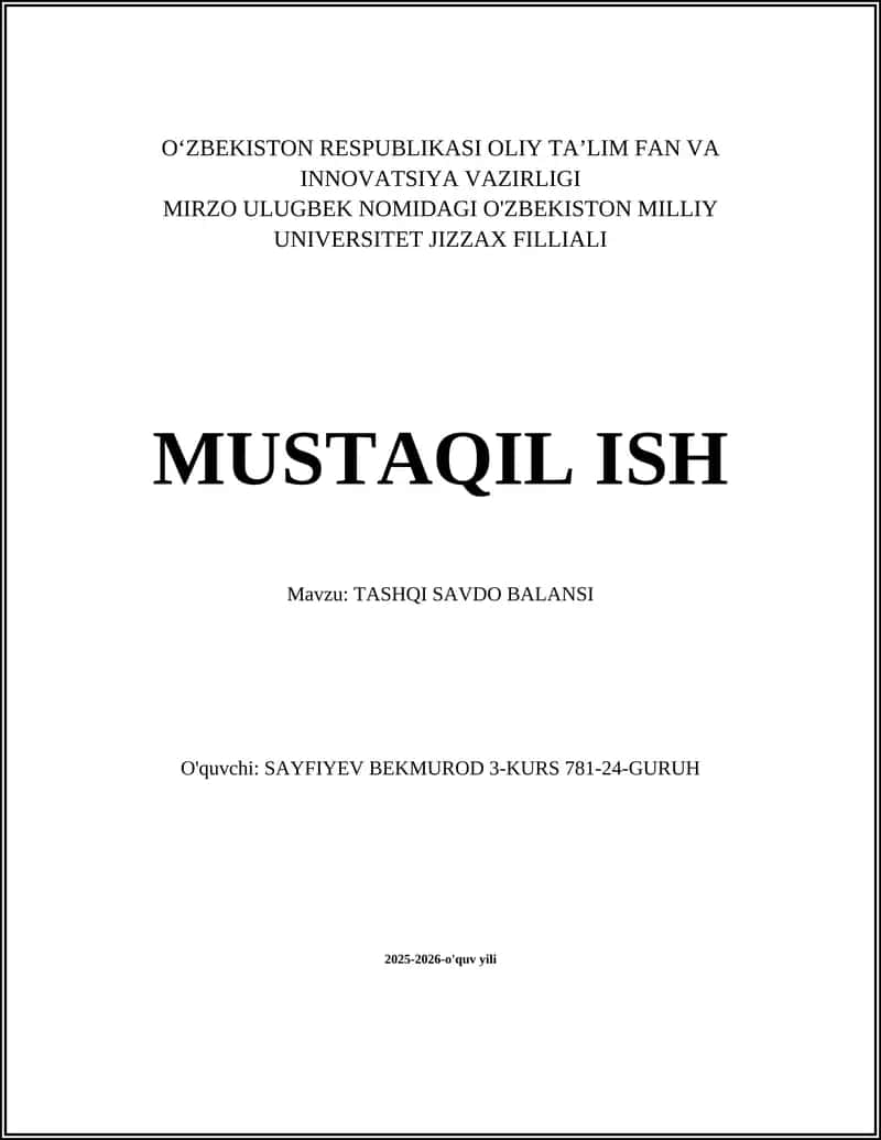 TASHQI SAVDO BALANSI