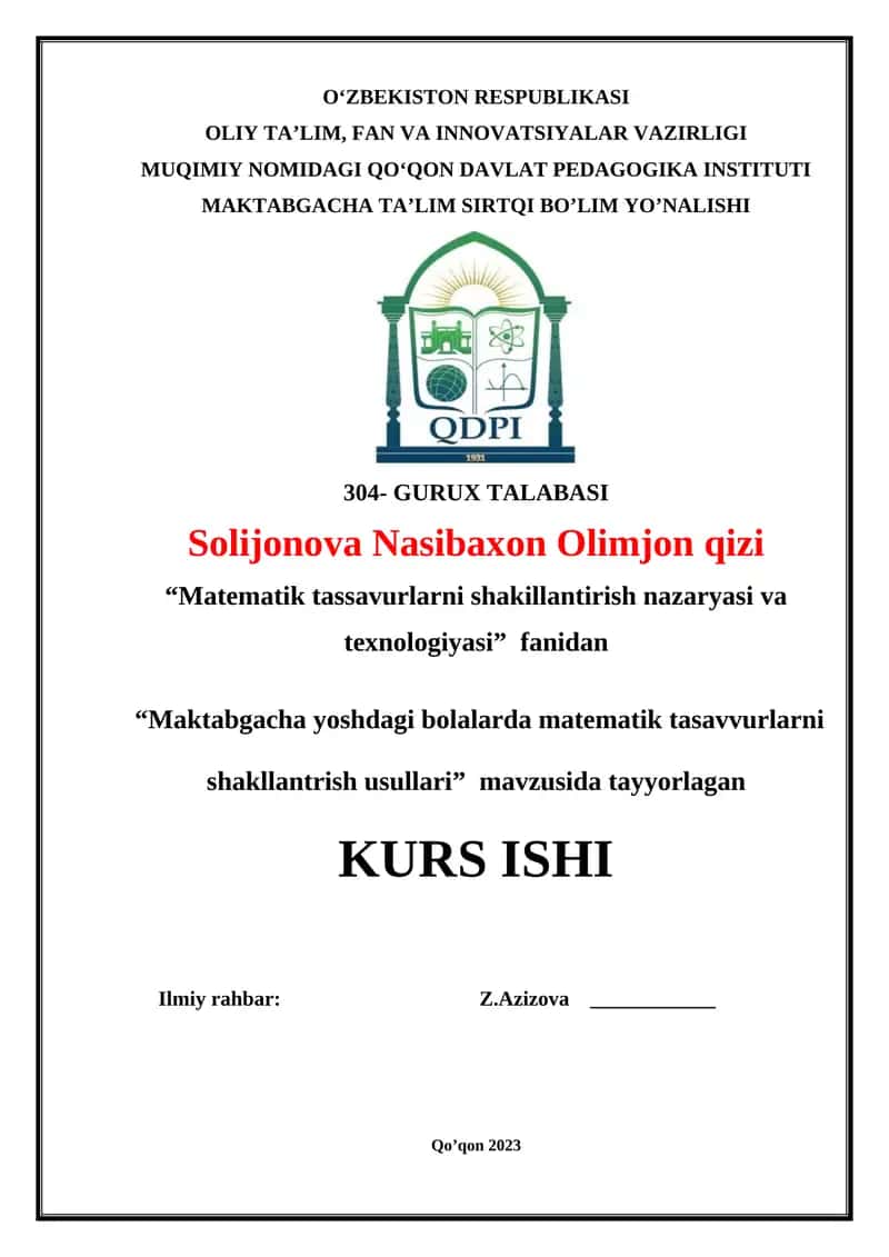 Maktabgacha yoshdagi bolalarda matematik tasavvurlarni