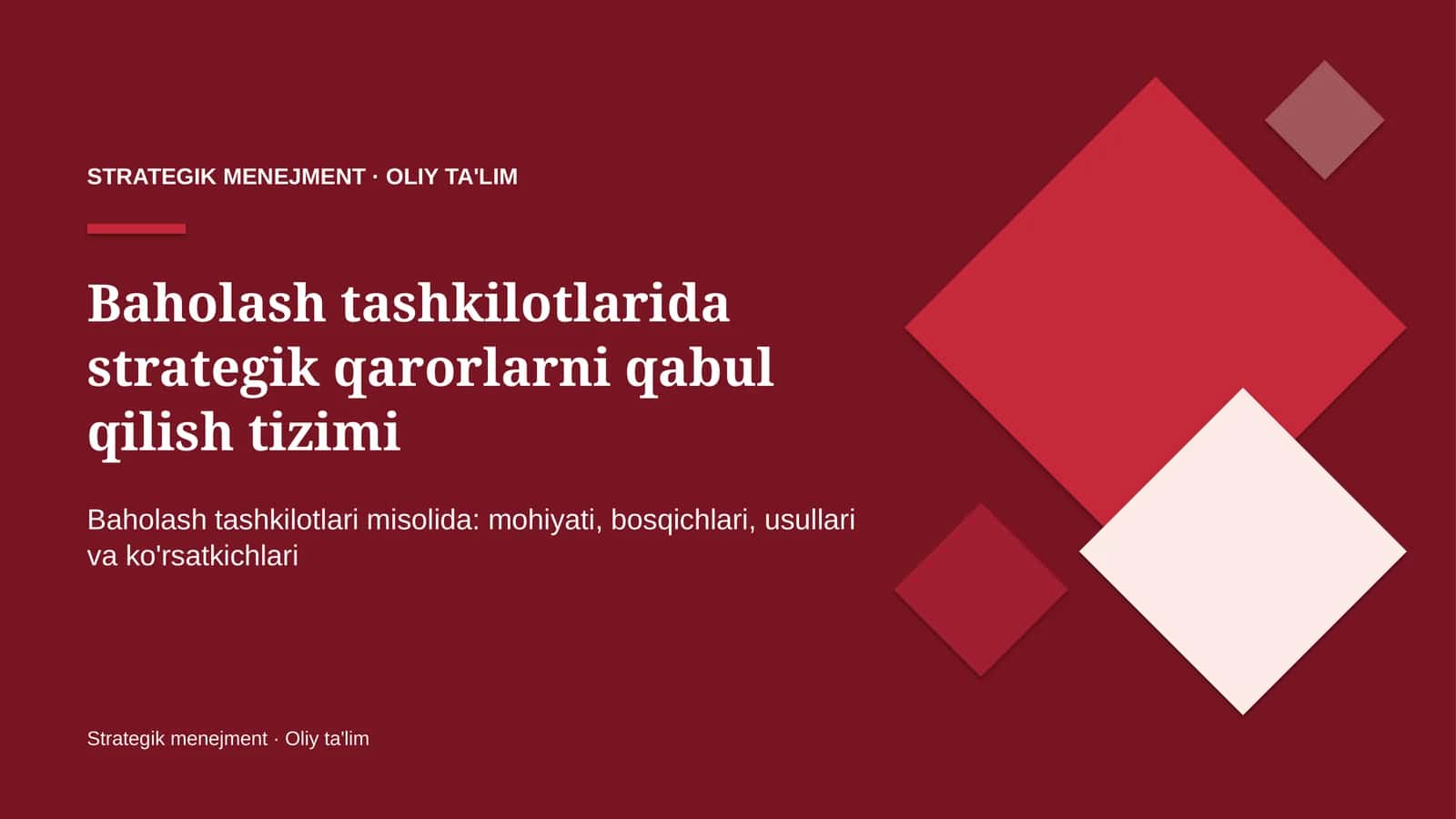 Strategik Menejment · Oliy Ta'limga Kirish