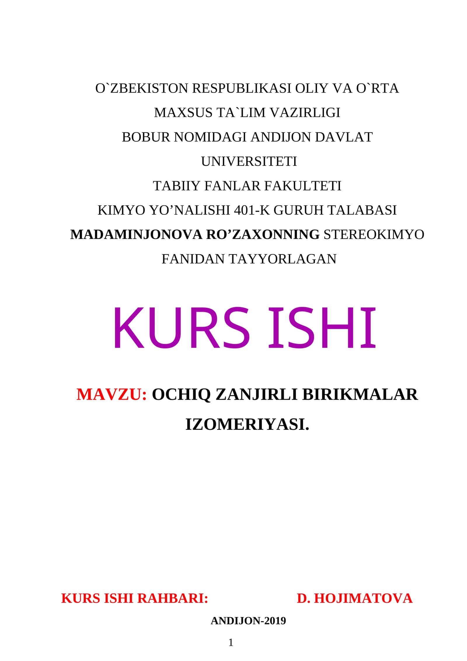 OCHIQ ZANJIRLI BIRIKMALAR IZOMERIYASI
