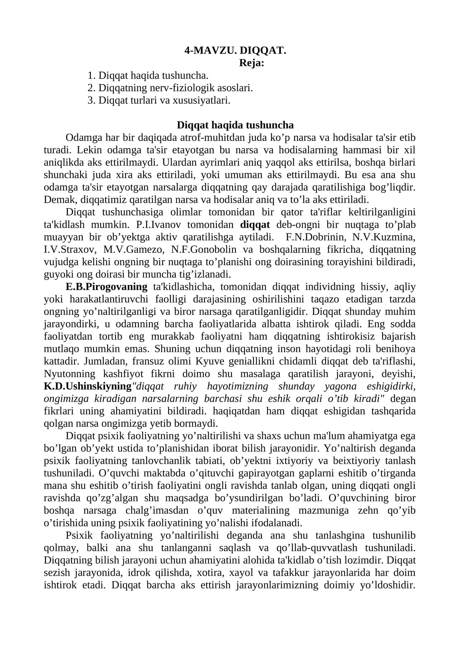 Psixologiya. Diqqat
