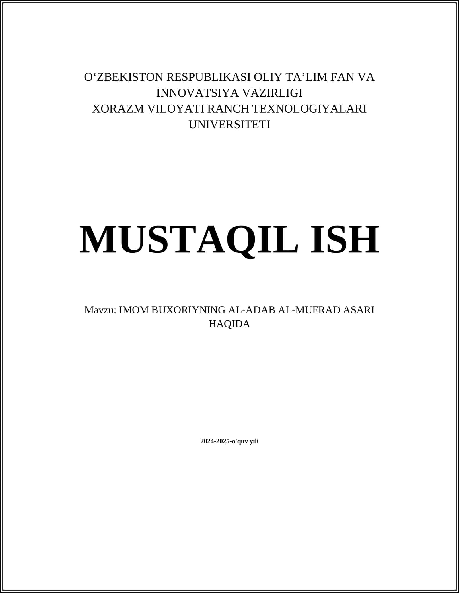 IMOM BUXORIYNING AL-ADAB AL-MUFRAD ASARI HAQIDA