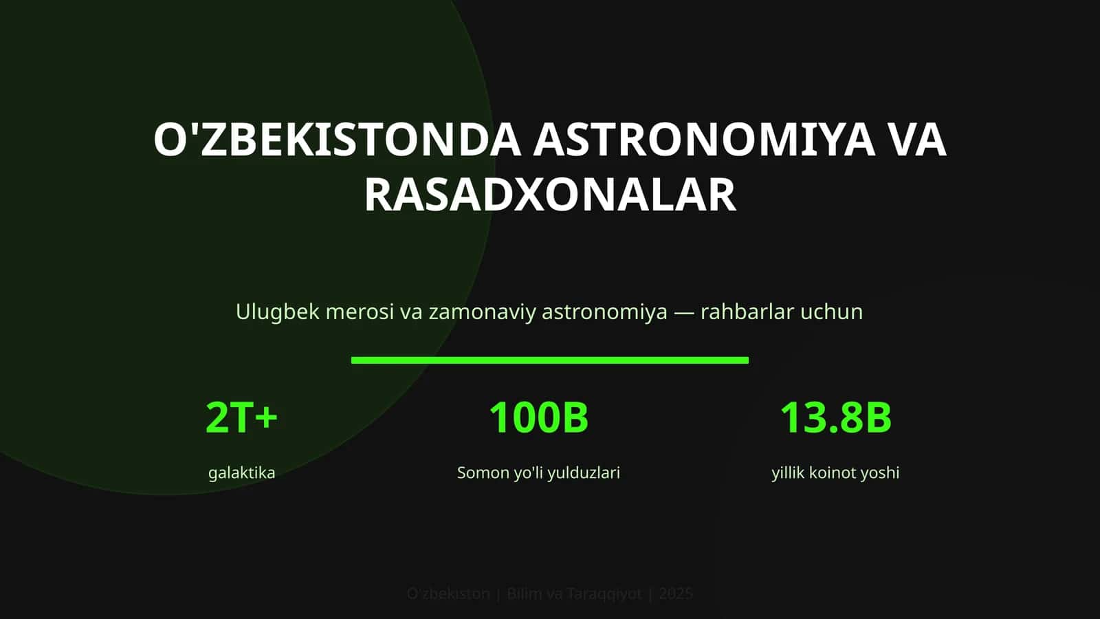 O'ZBEKISTONDA ASTRONOMIYA VA RASADXONALAR
