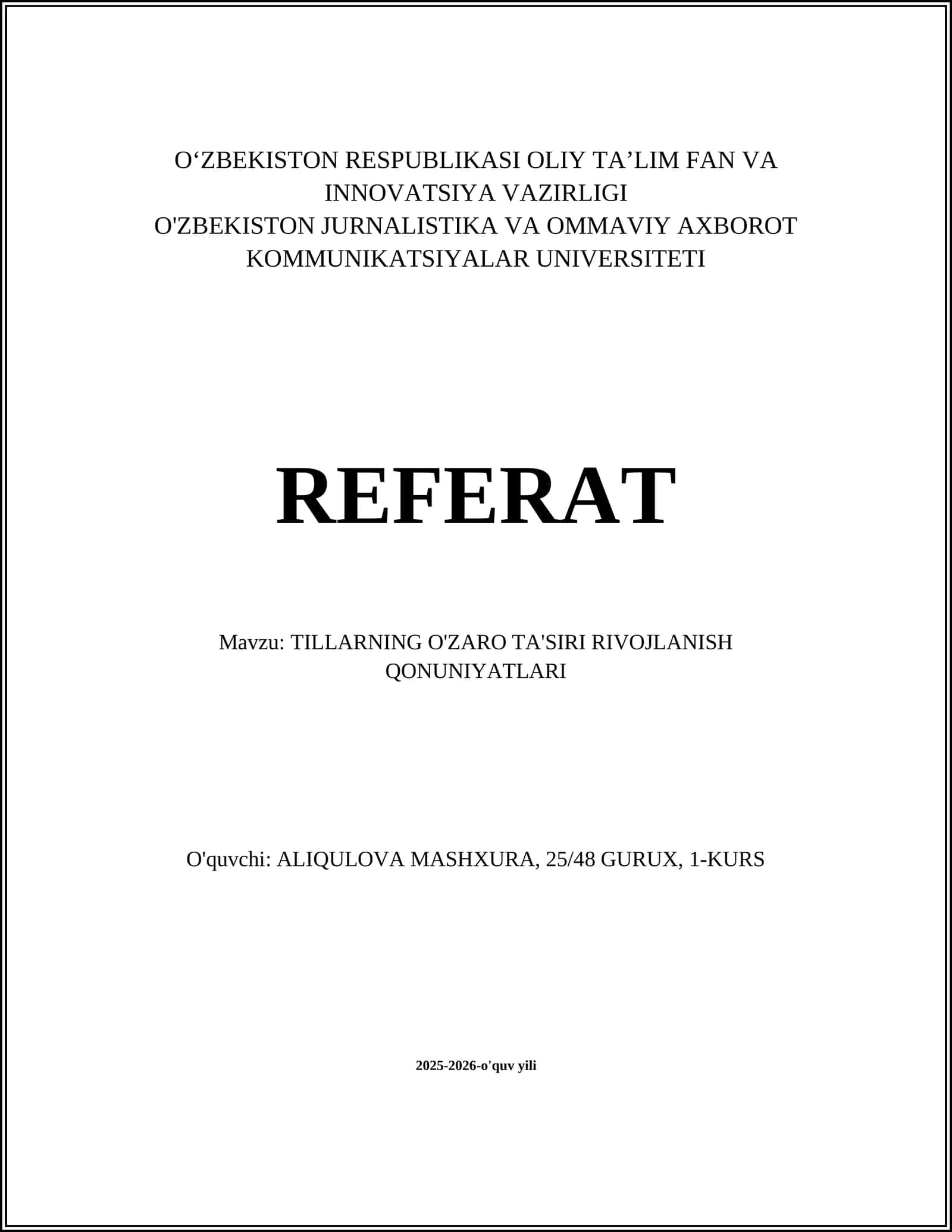 Tillarning O'zaro Ta'siri Rivojlanish Qonuniyatları
