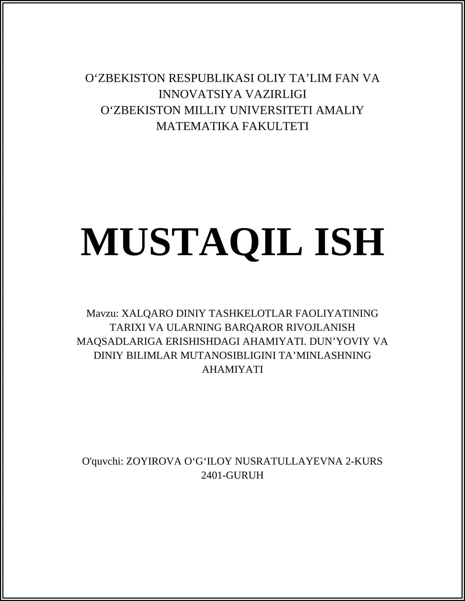 Xalqaro Diniy Tashkilotlar Tarixi va Ularning Barqaror Rivojlanish Maqsadlari