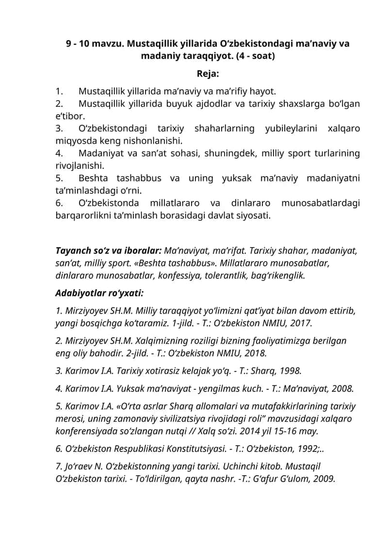 Mustaqillik yillarida O‘zbekistondagi ma’naviy va madaniy taraqqiyot